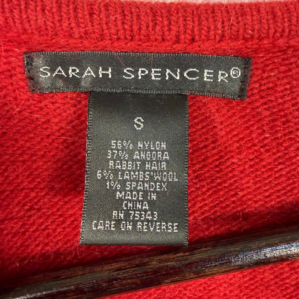 Sarah Spencer Red Angora Blend V-Neck Sweater Long Sleeve Women's Small - Picture 4 of 7